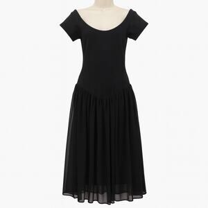 Vintage Betsey Johnson Black Drop Waist Chiffon Skirt Dress L USA 90s Balletcore